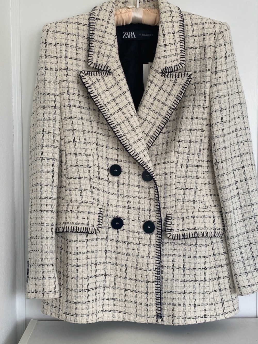 NWY! ZARA Cream Tweed Blazer with black Trim